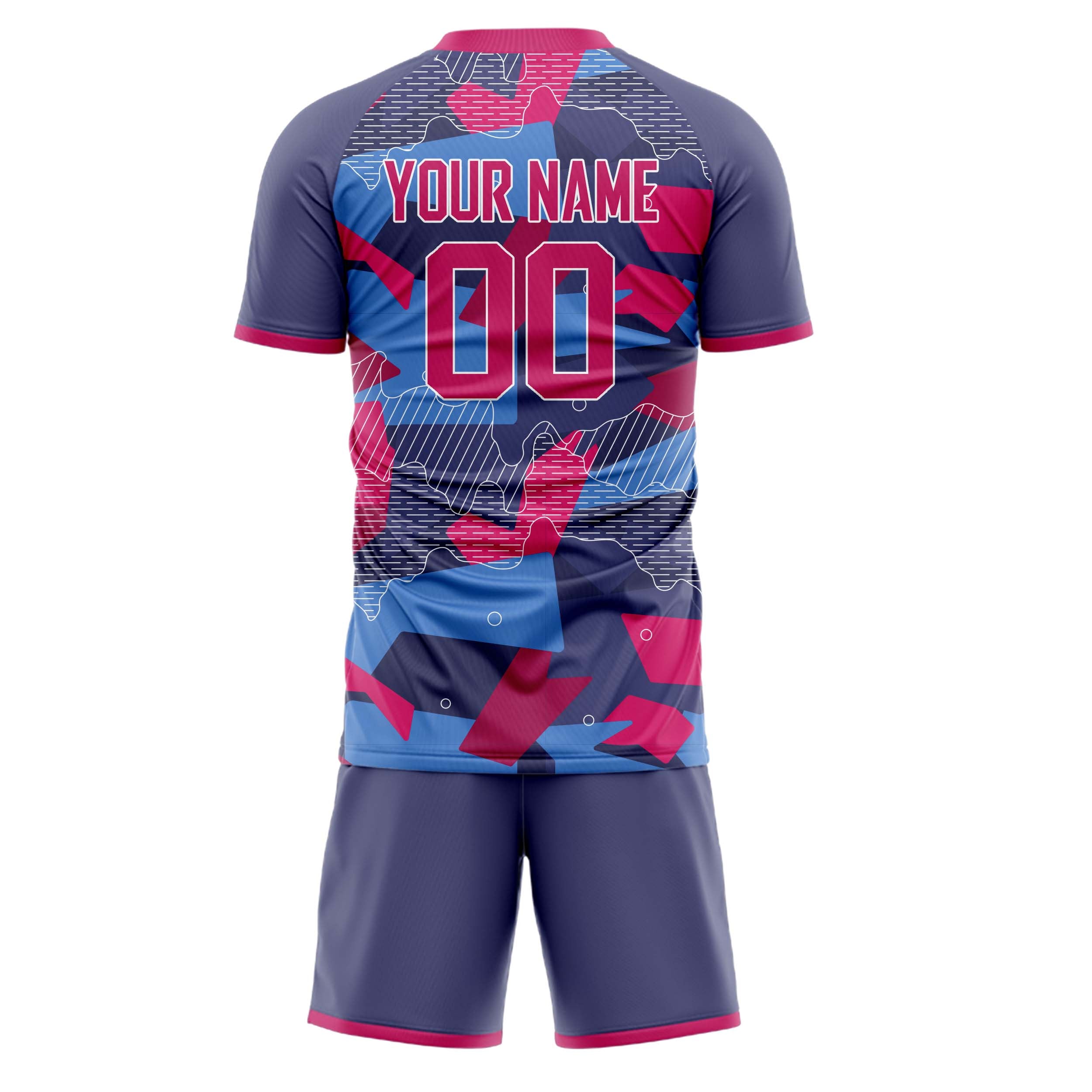 Maßgeschneidertes Professionelles Rosa Blau Fußballtrikot-Set