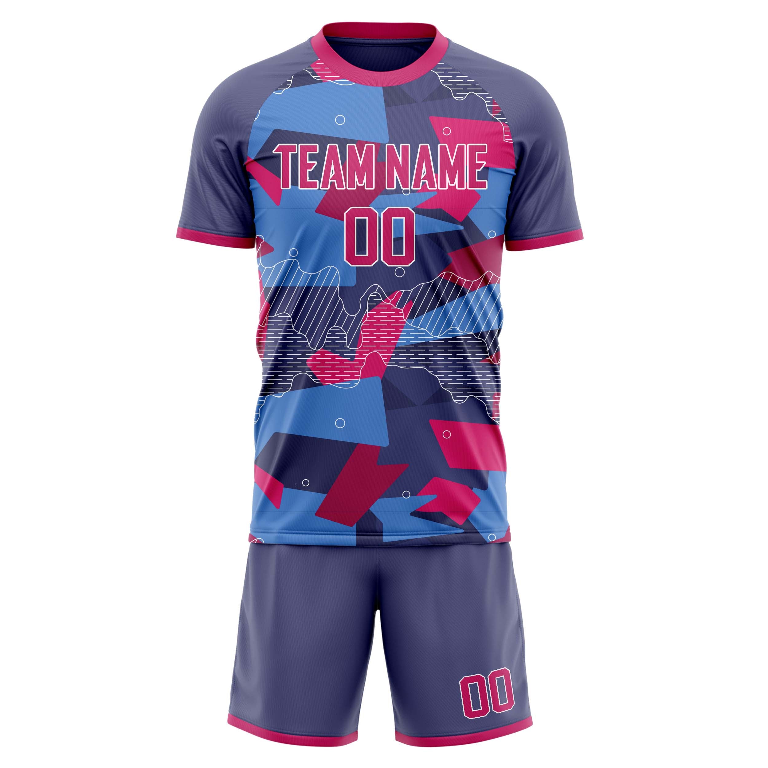 Custom Professional Pink Blue Soccer Jersey Set