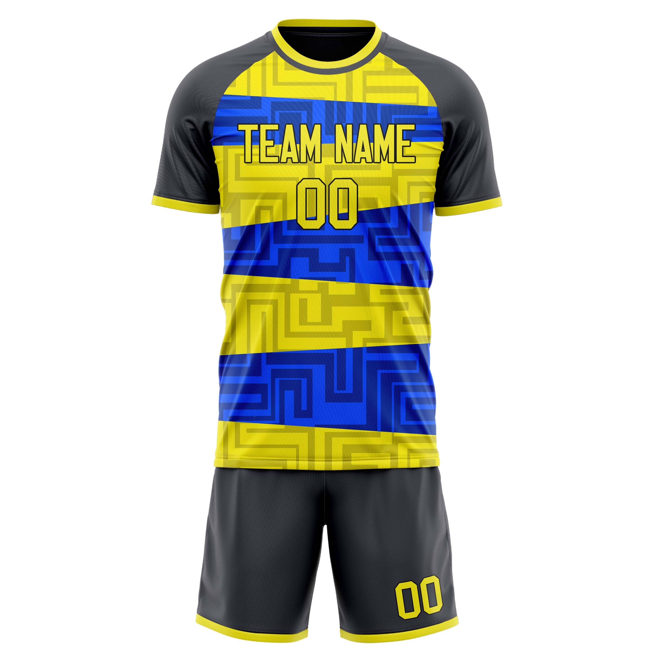 Custom Professional Yellow Blue Soccer Jersey Set