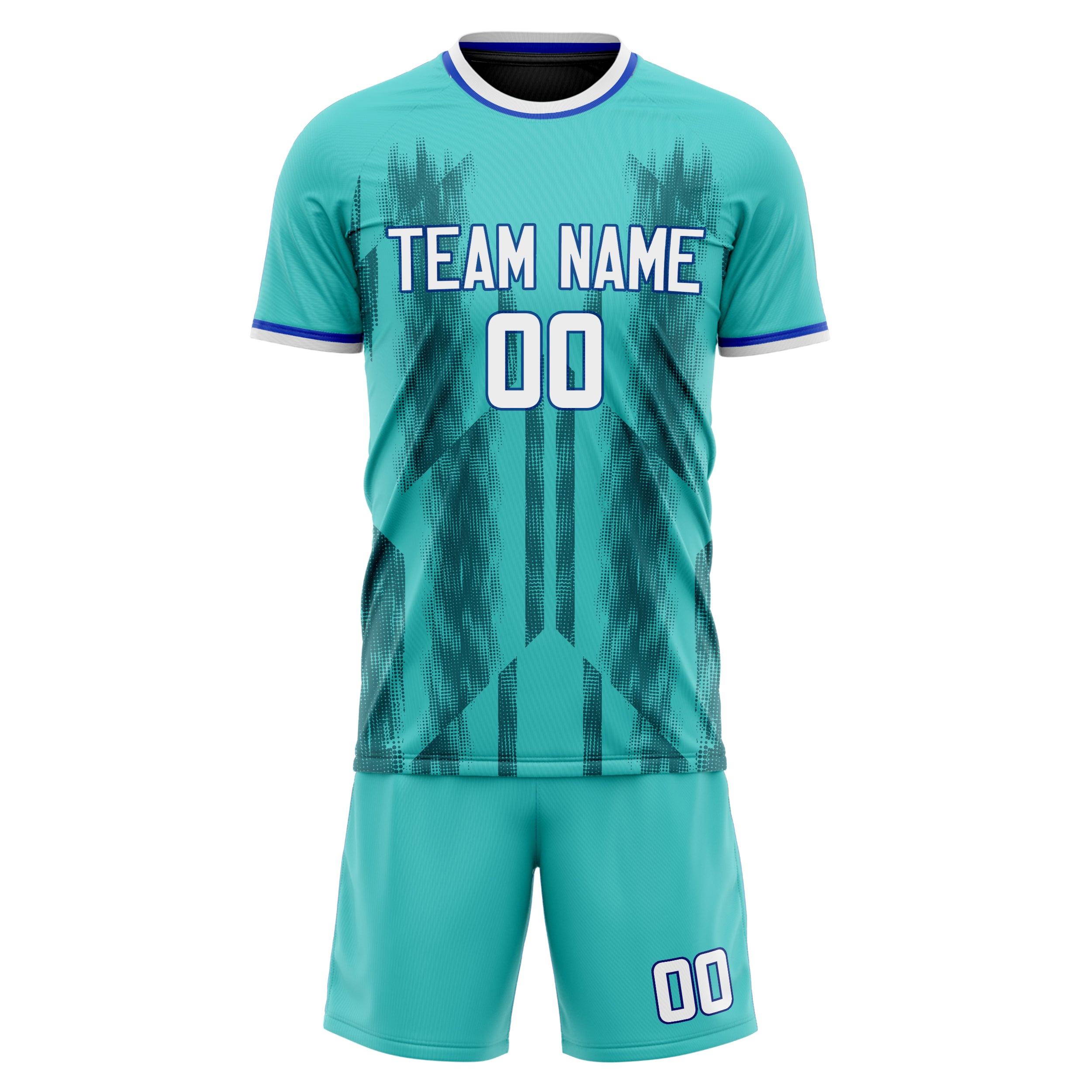 Custom Professional Teal White Soccer Jersey Set