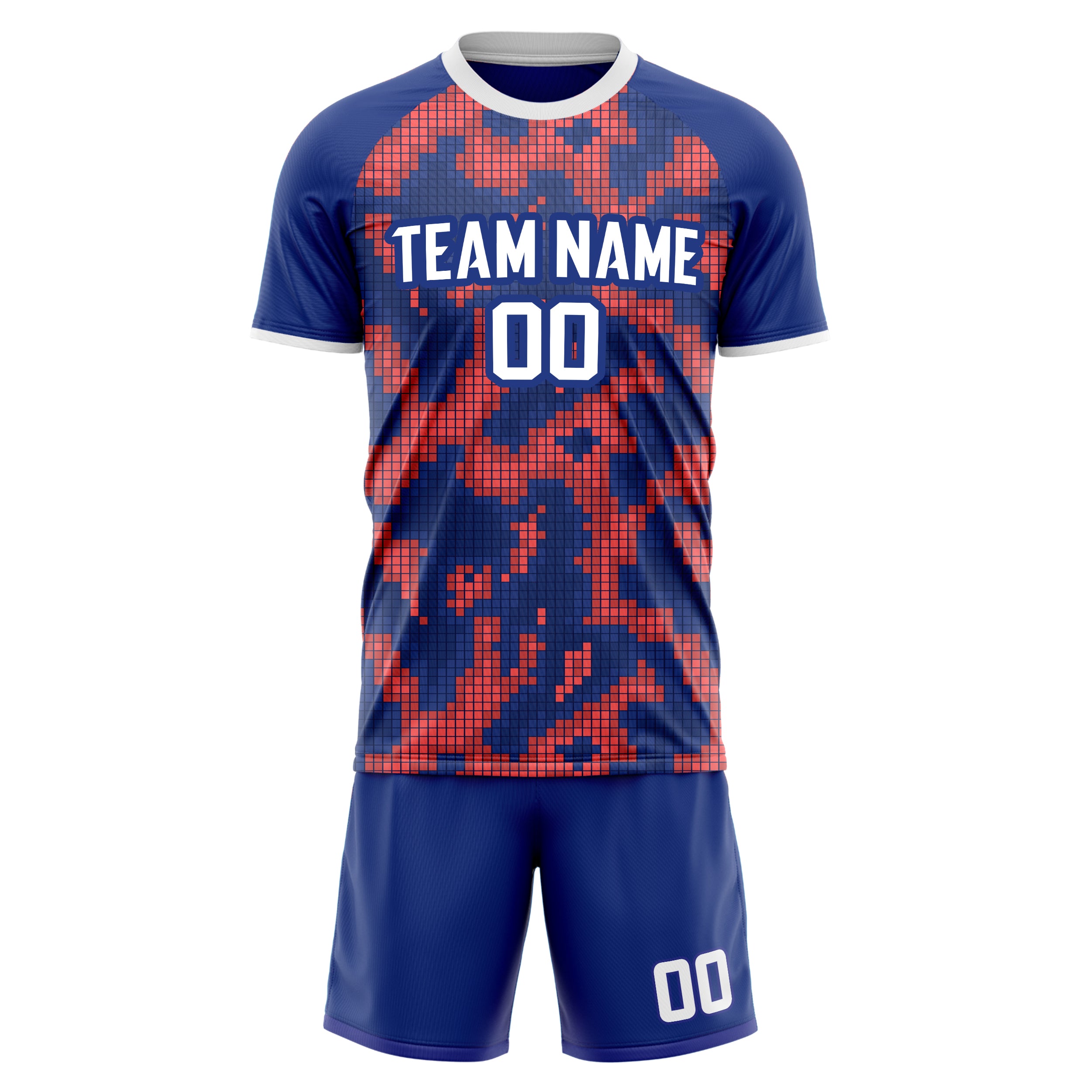 Custom Professional Red Navy Blue Soccer Jersey Set