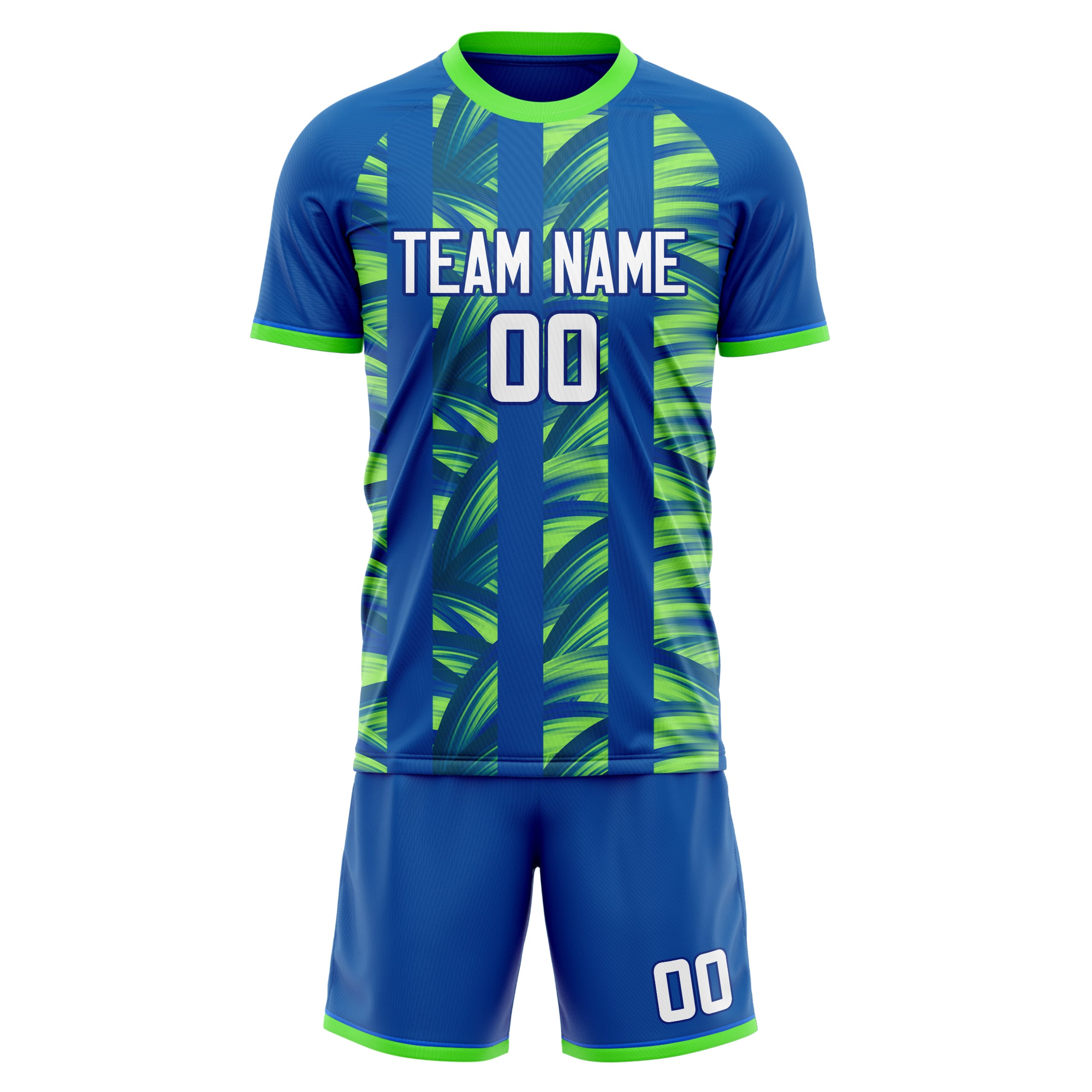 Custom Professional Blue Neon Green Soccer Jersey Set