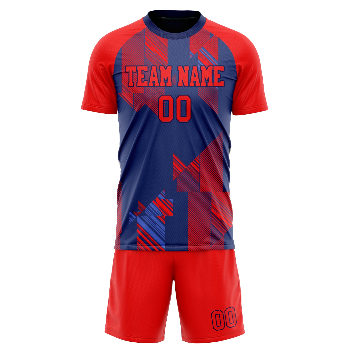Custom Professional Red Navy Blue Soccer Jersey Set