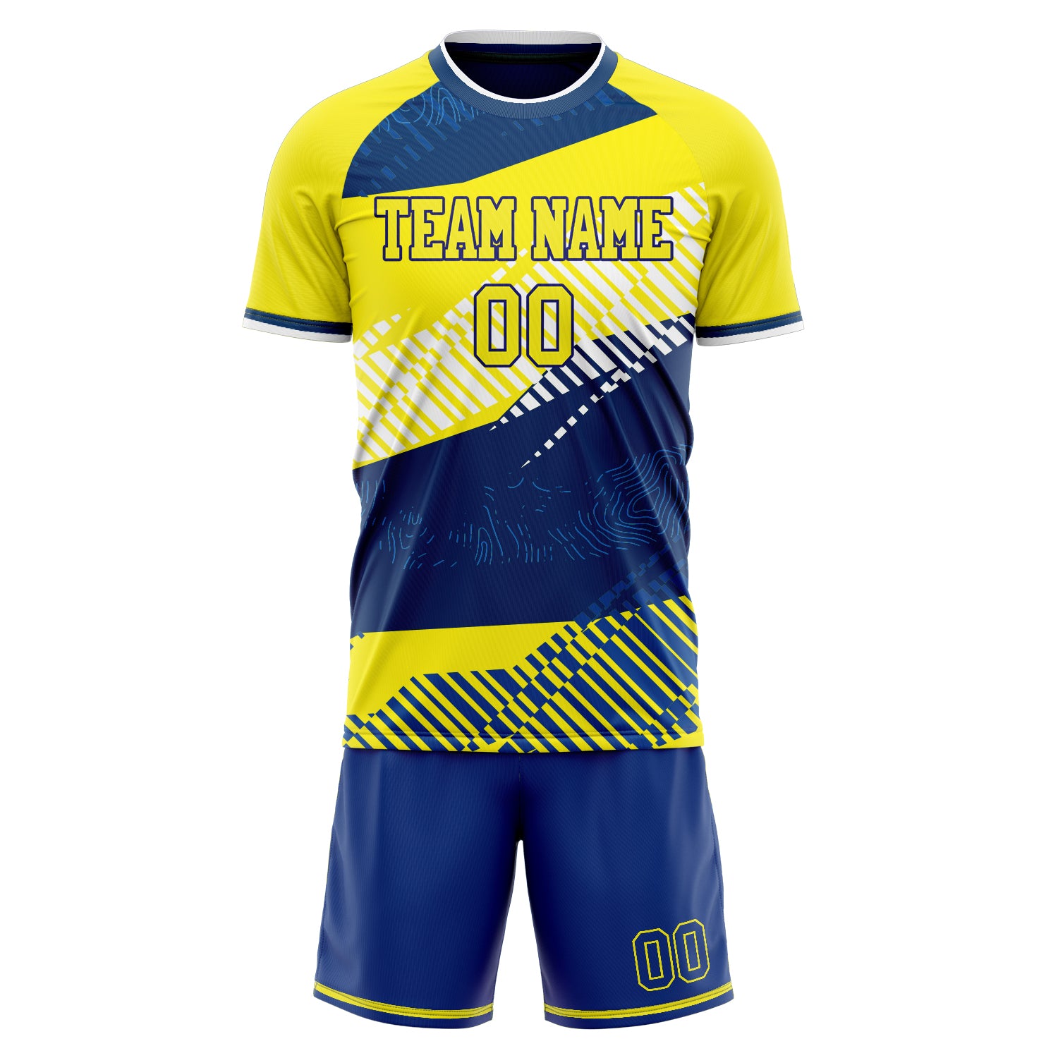 Custom Professional Yellow Navy Blue Soccer Jersey Set