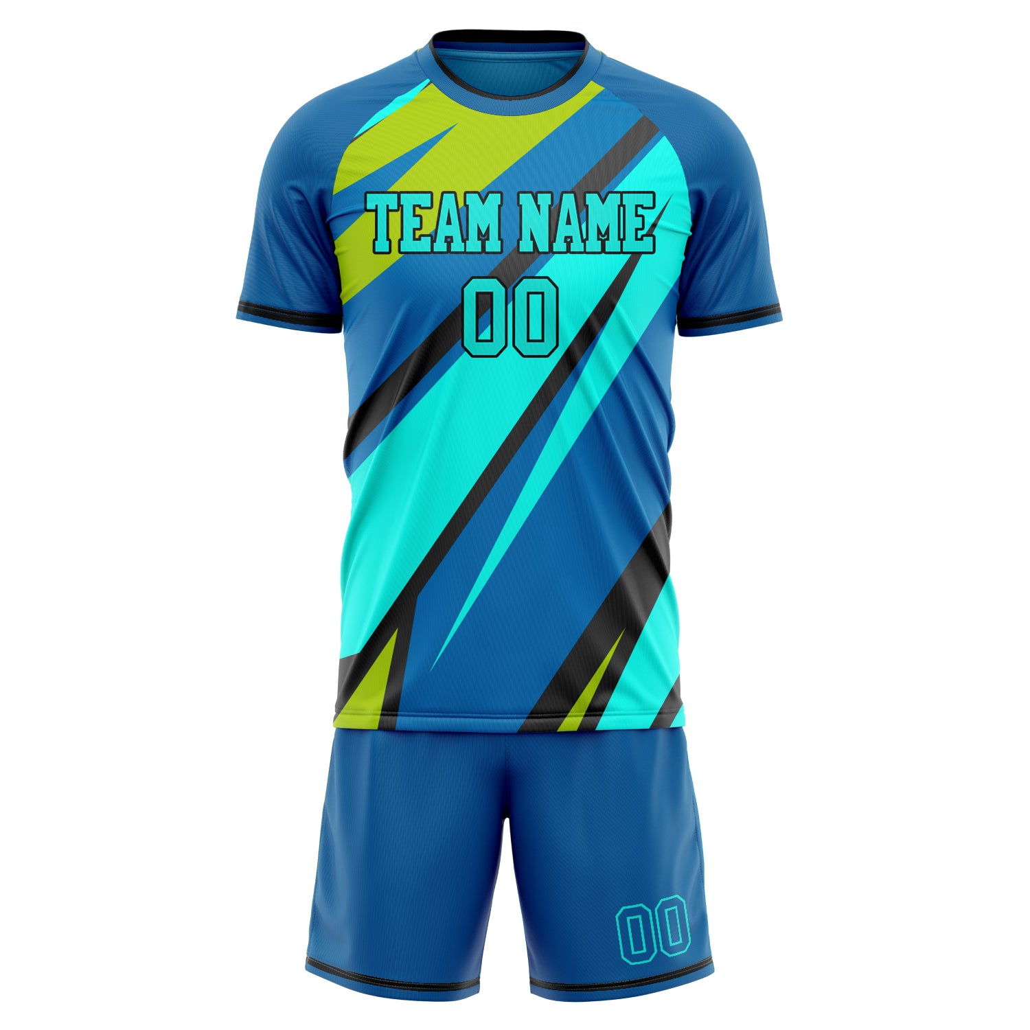 Custom Professional Royal Blue Teal Soccer Jersey Set