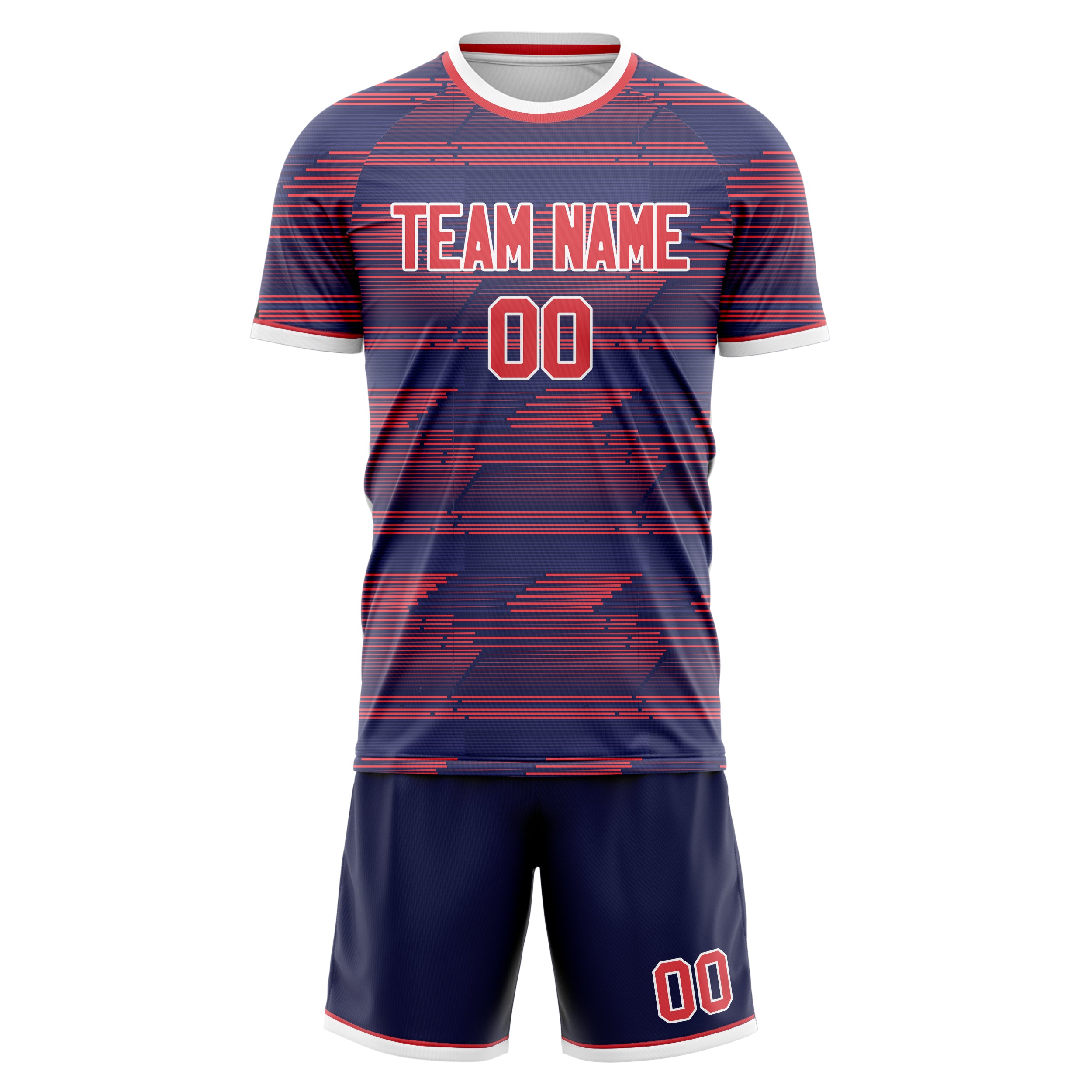 Custom Professional Navy Blue Red Soccer Jersey Set