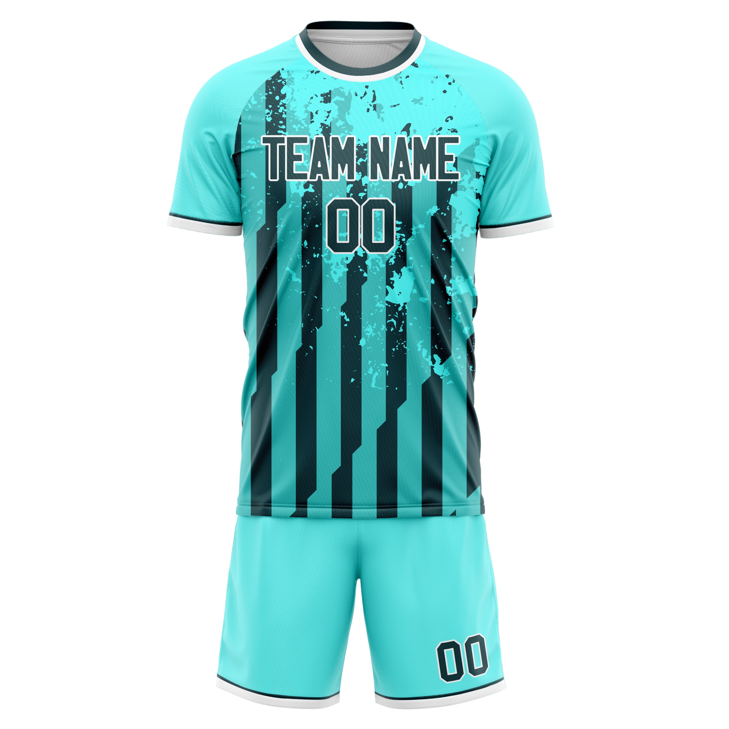 Custom Professional Teal Black Soccer Jersey Set