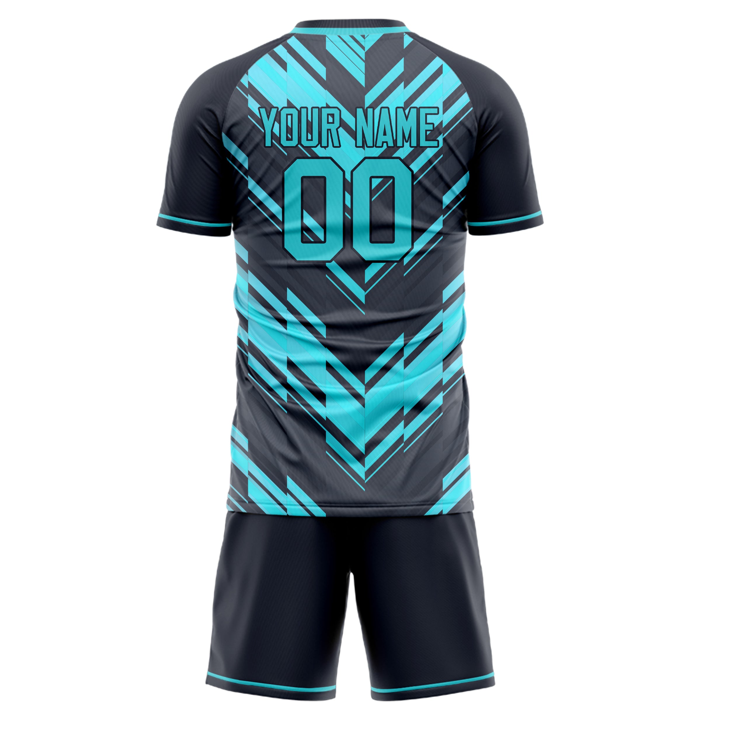 Custom Professional Black Teal Soccer Jersey Set