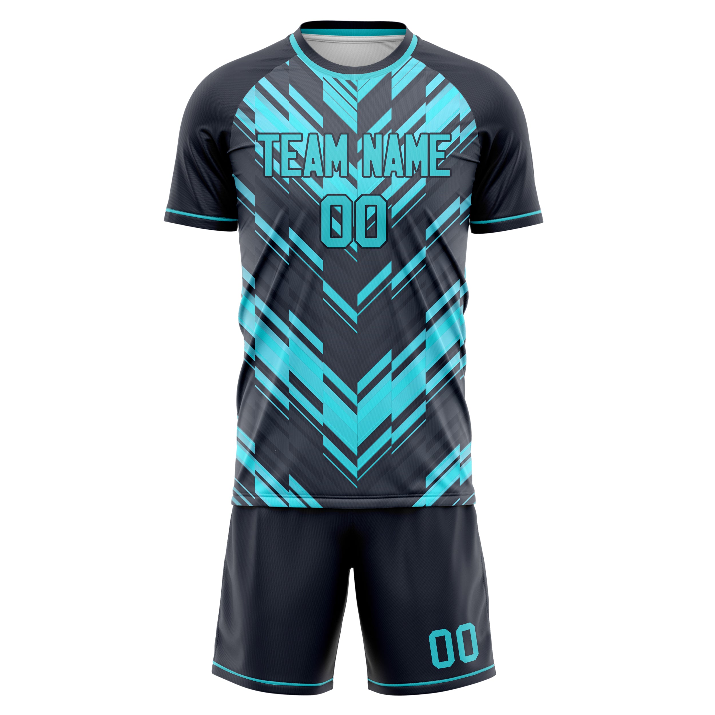 Custom Professional Black Teal Soccer Jersey Set