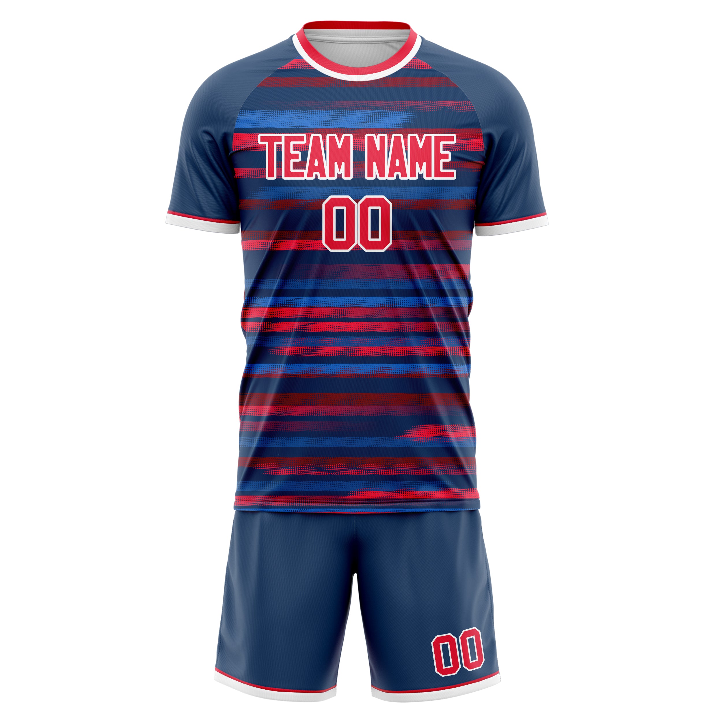 Custom Professional Navy Blue Red Soccer Jersey Set