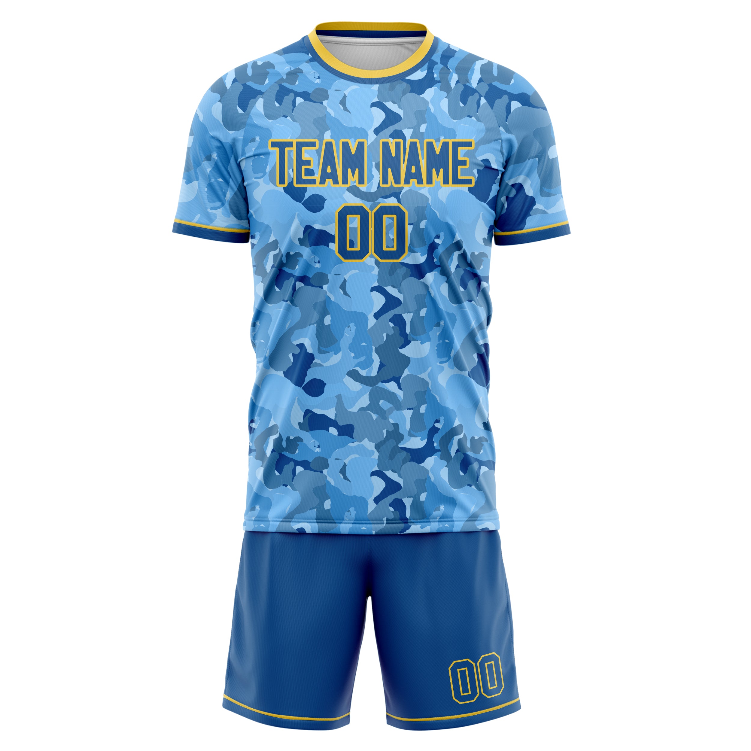 Custom Professional Blue Gold Soccer Jersey Set