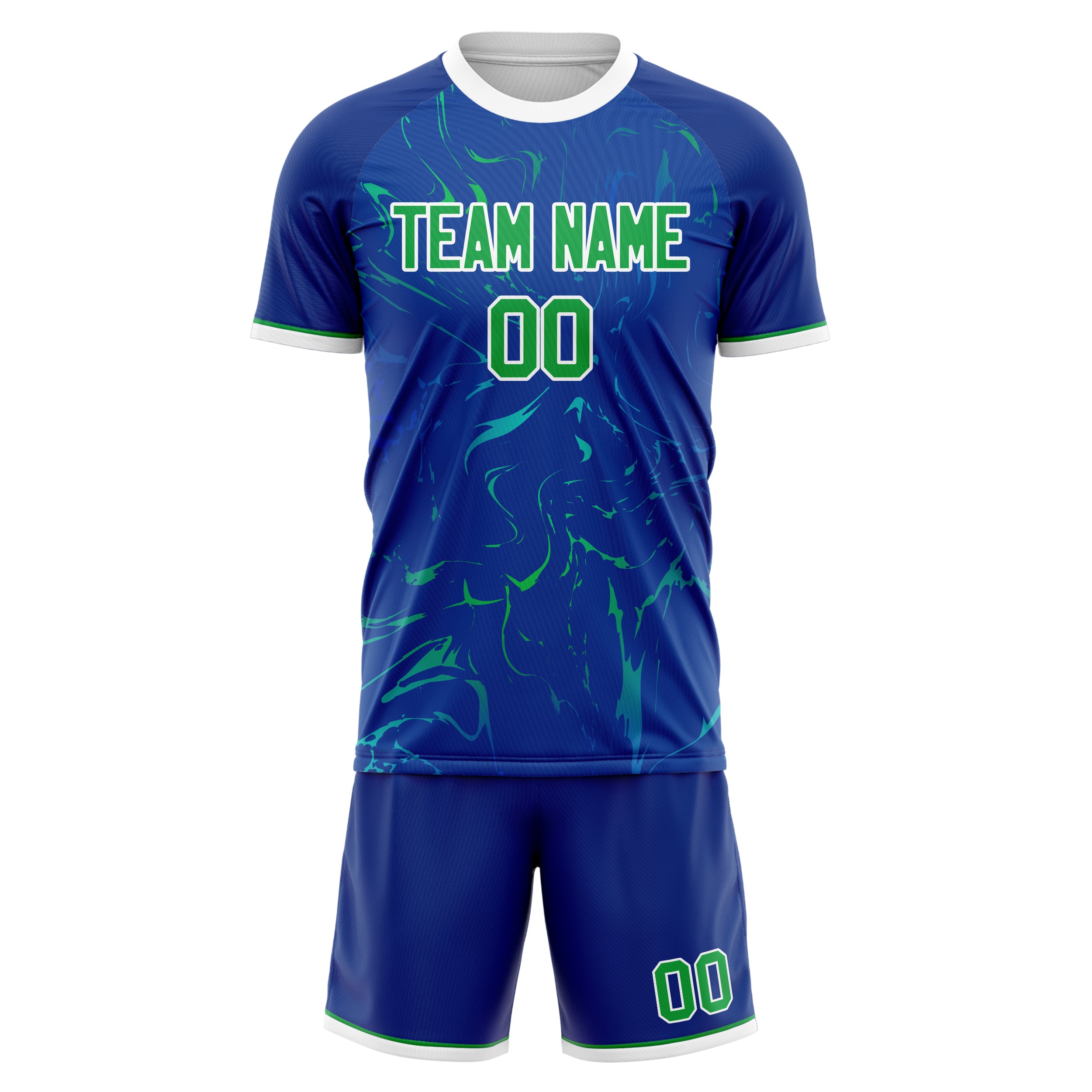 Custom Professional Royal Blue Kelly Green Soccer Jersey Set