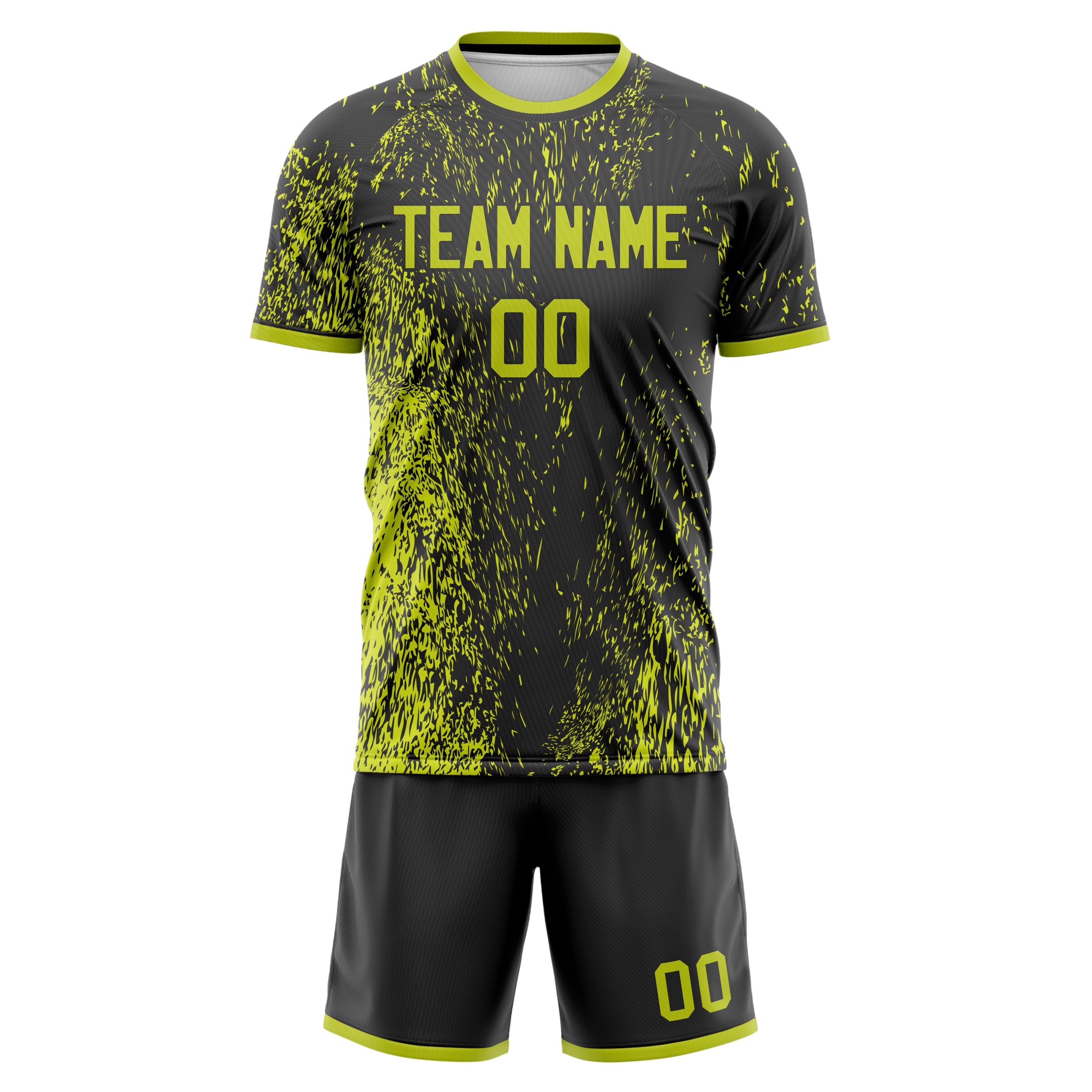 Custom Professional Black Neon Yellow Soccer Jersey Set