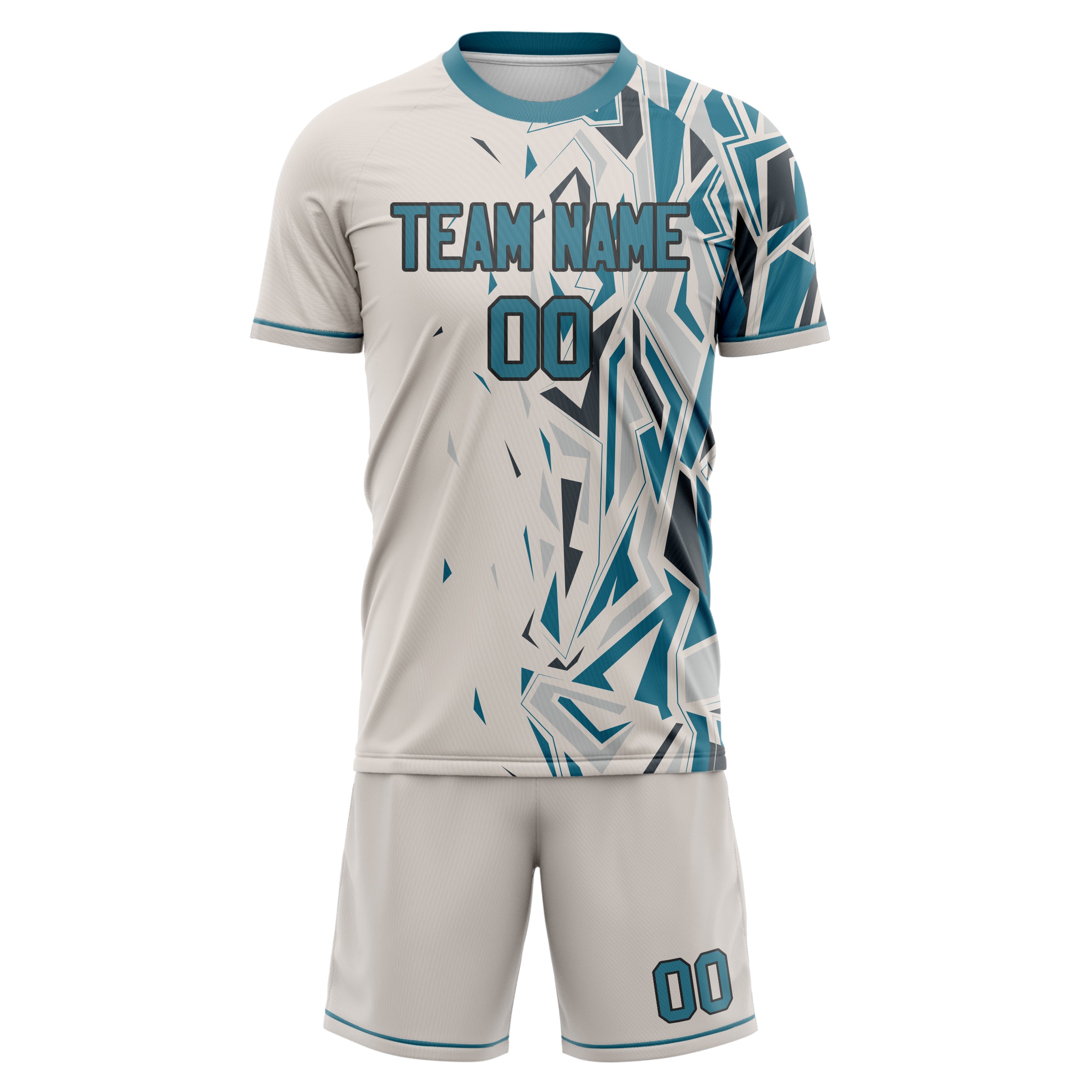 Custom Professional Cream Teal Football Jersey Set