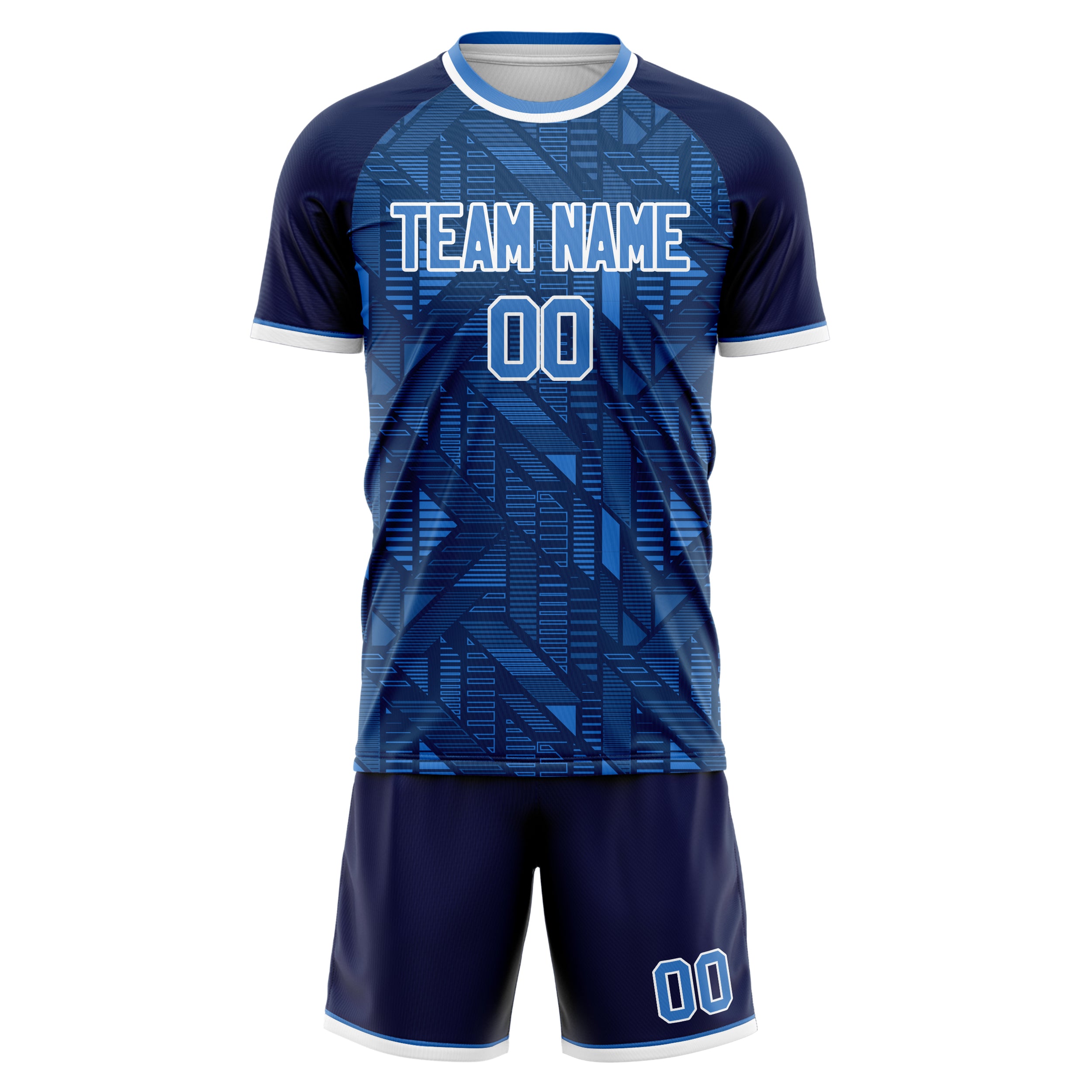 Custom Professional Navy Blue White Soccer Jersey Set