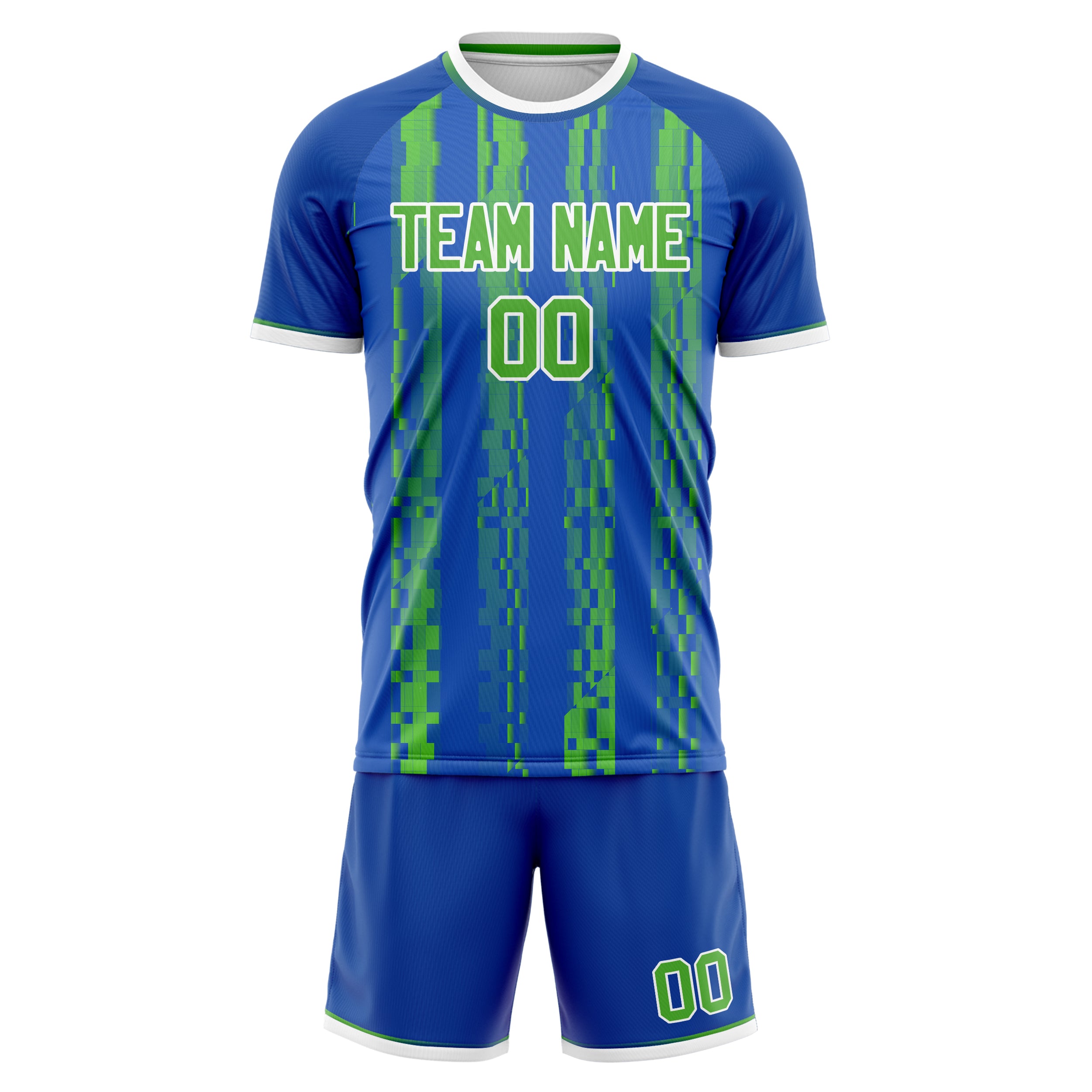 Custom Professional Royal Blue Neon Green Soccer Jersey Set