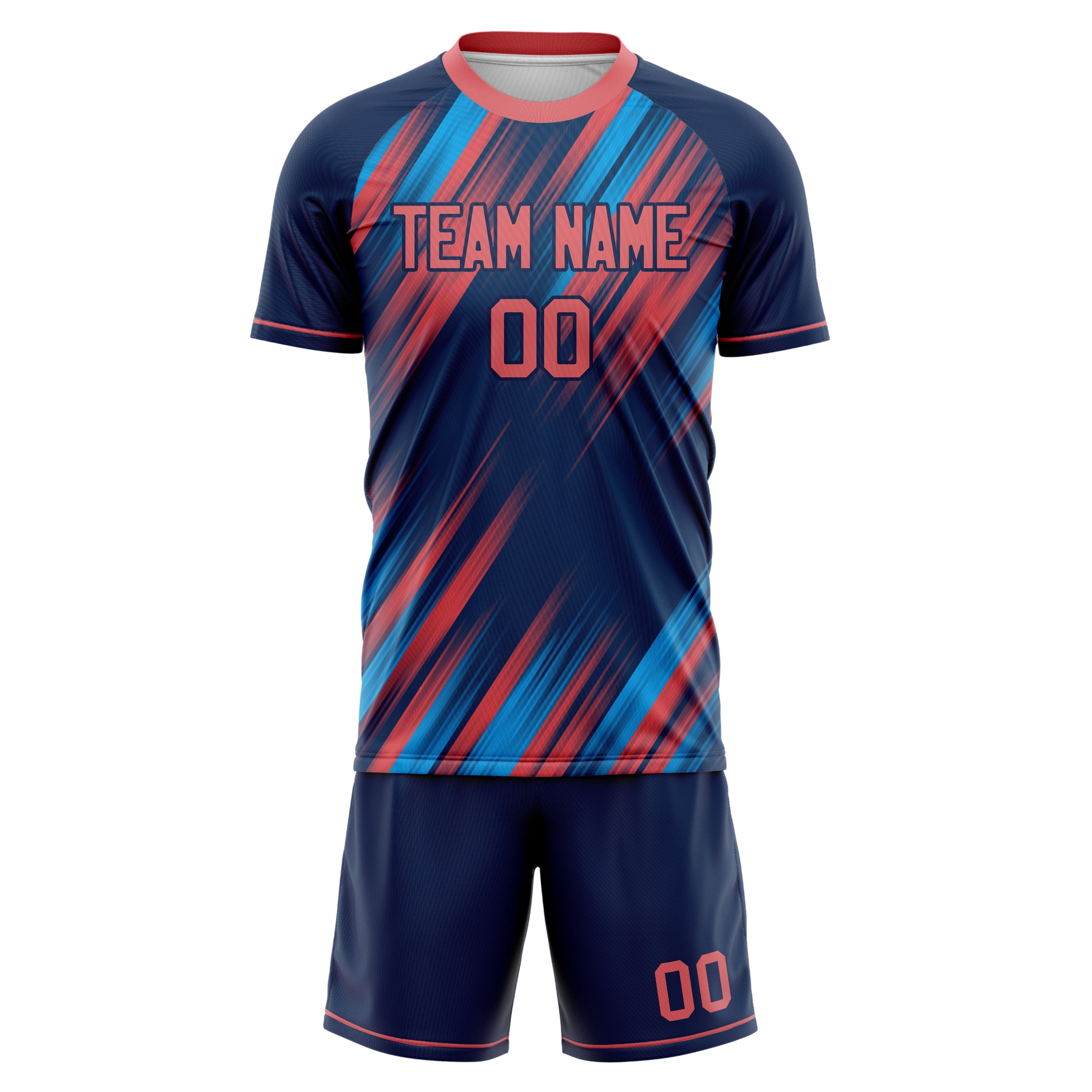 Custom Professional Navy Blue Pink Soccer Jersey Set