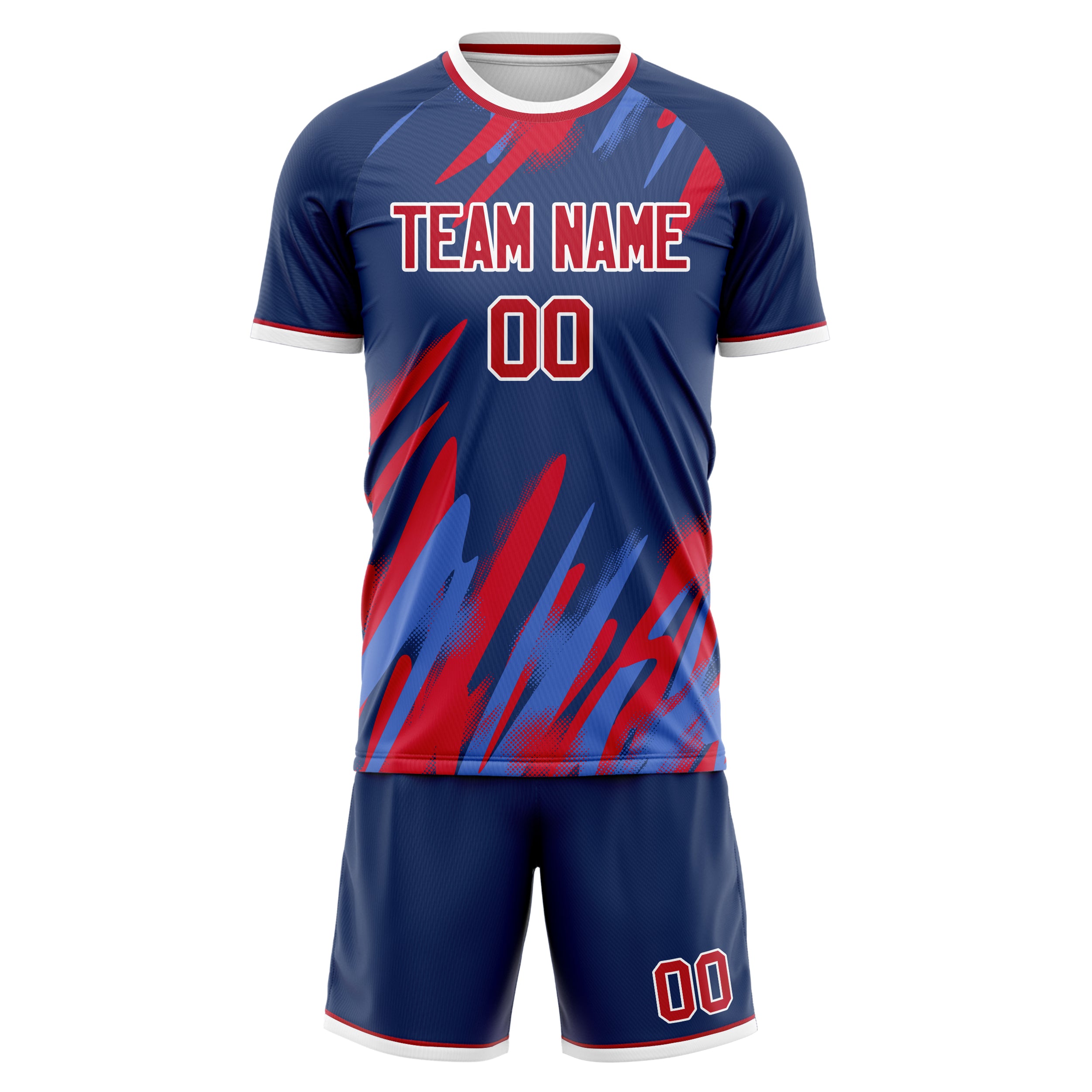 Custom Professional Navy Blue Red Soccer Jersey Set
