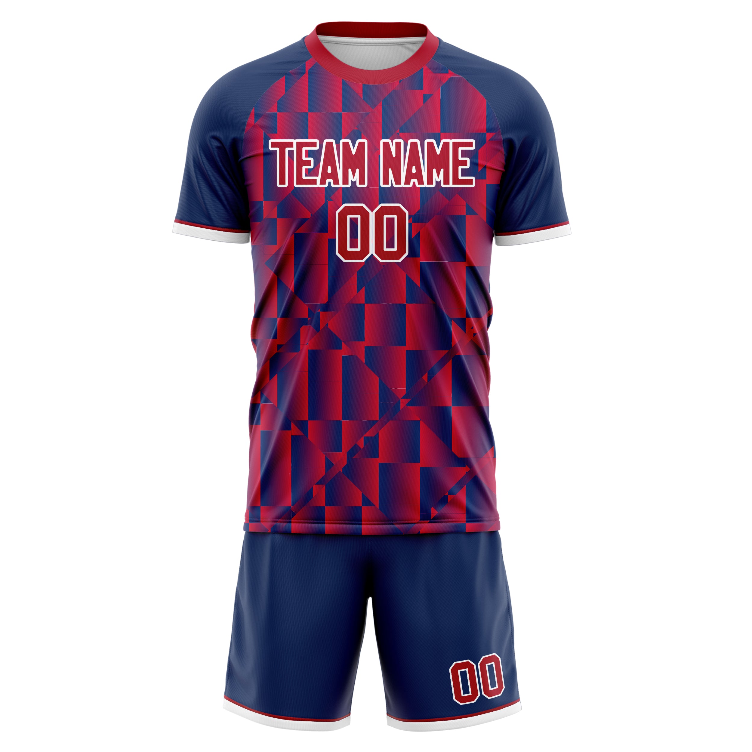 Custom Professional Red Navy Blue Soccer Jersey Set