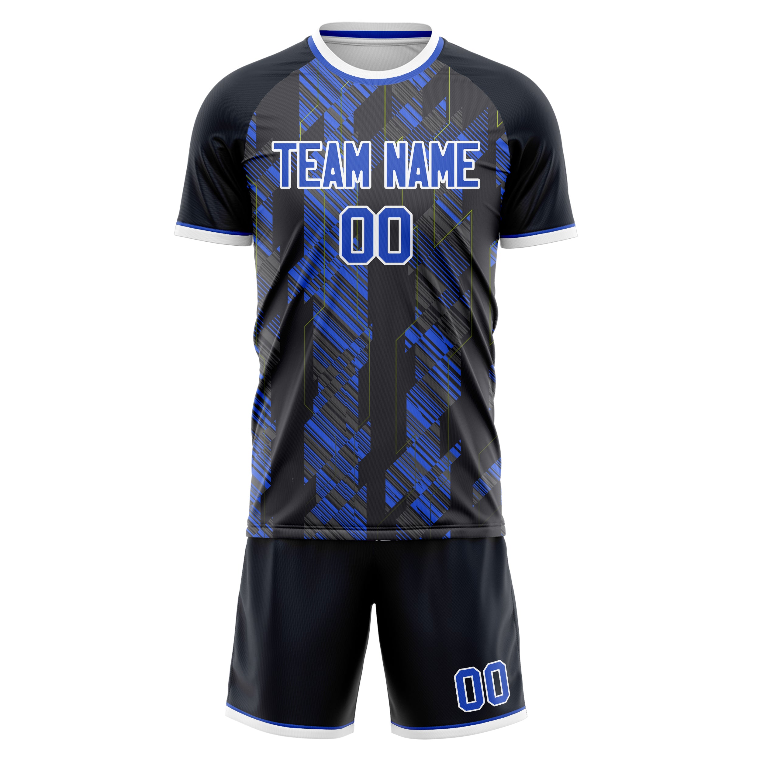Custom Professional Black Royal Blue Soccer Jersey Set