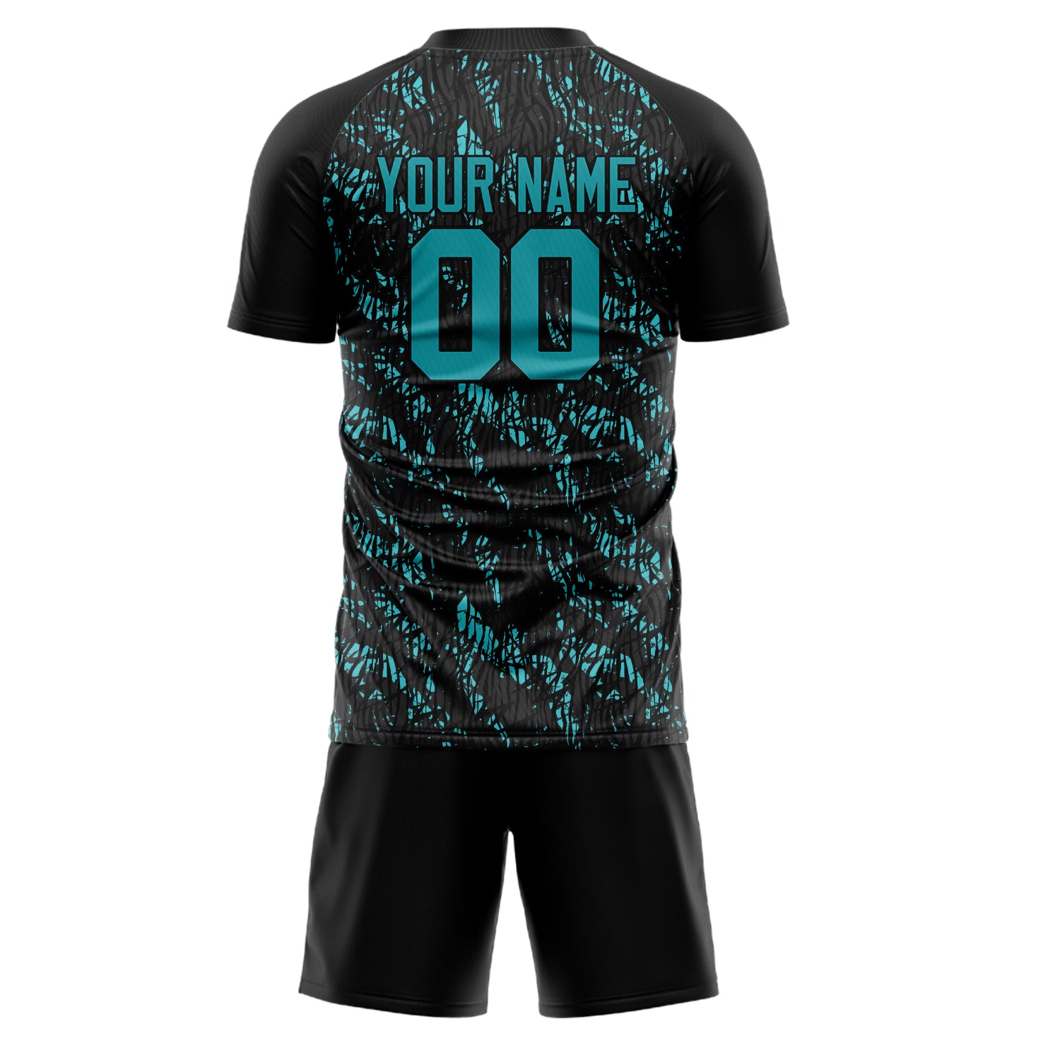 Custom Professional Black Teal Soccer Jersey Set