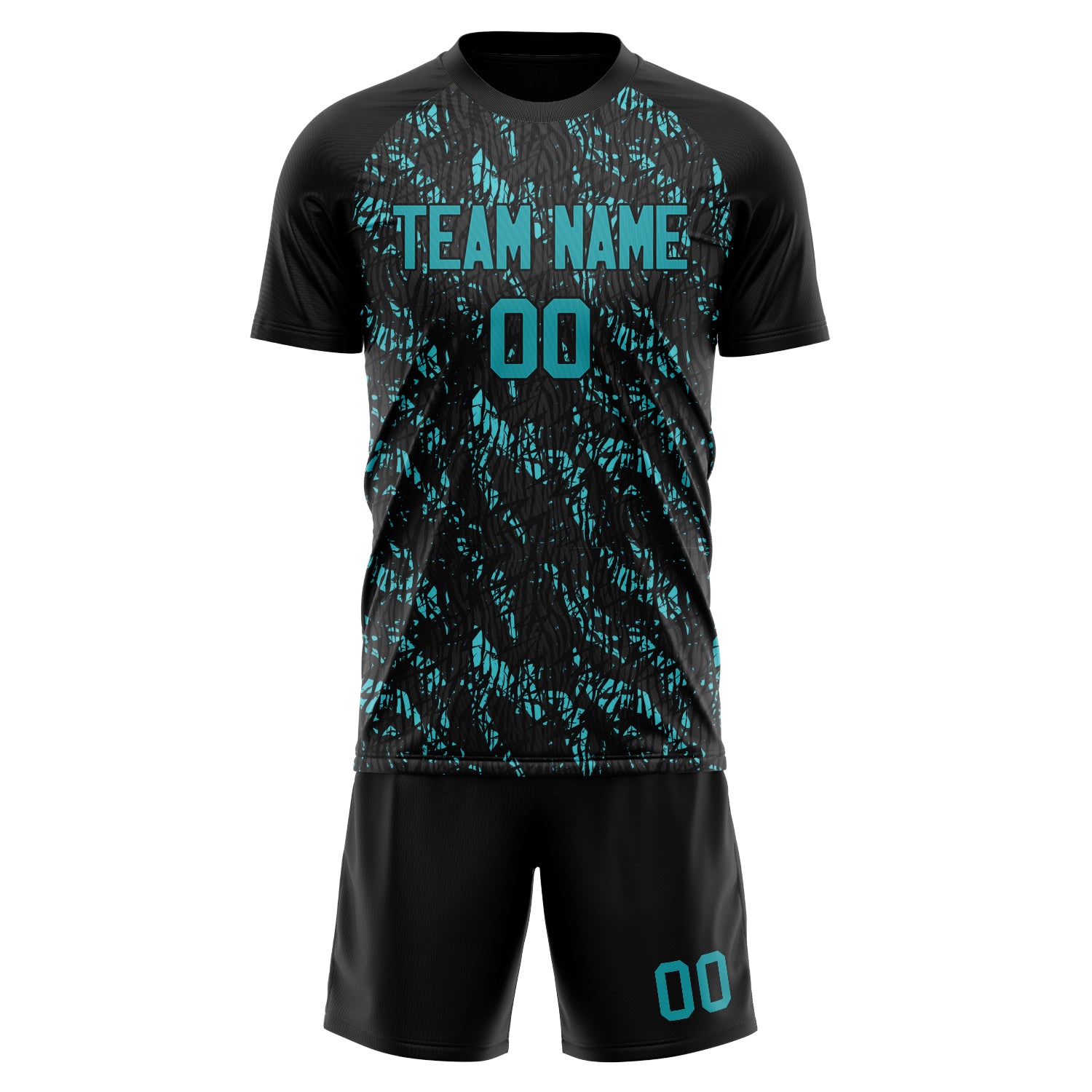 Custom Professional Black Teal Soccer Jersey Set
