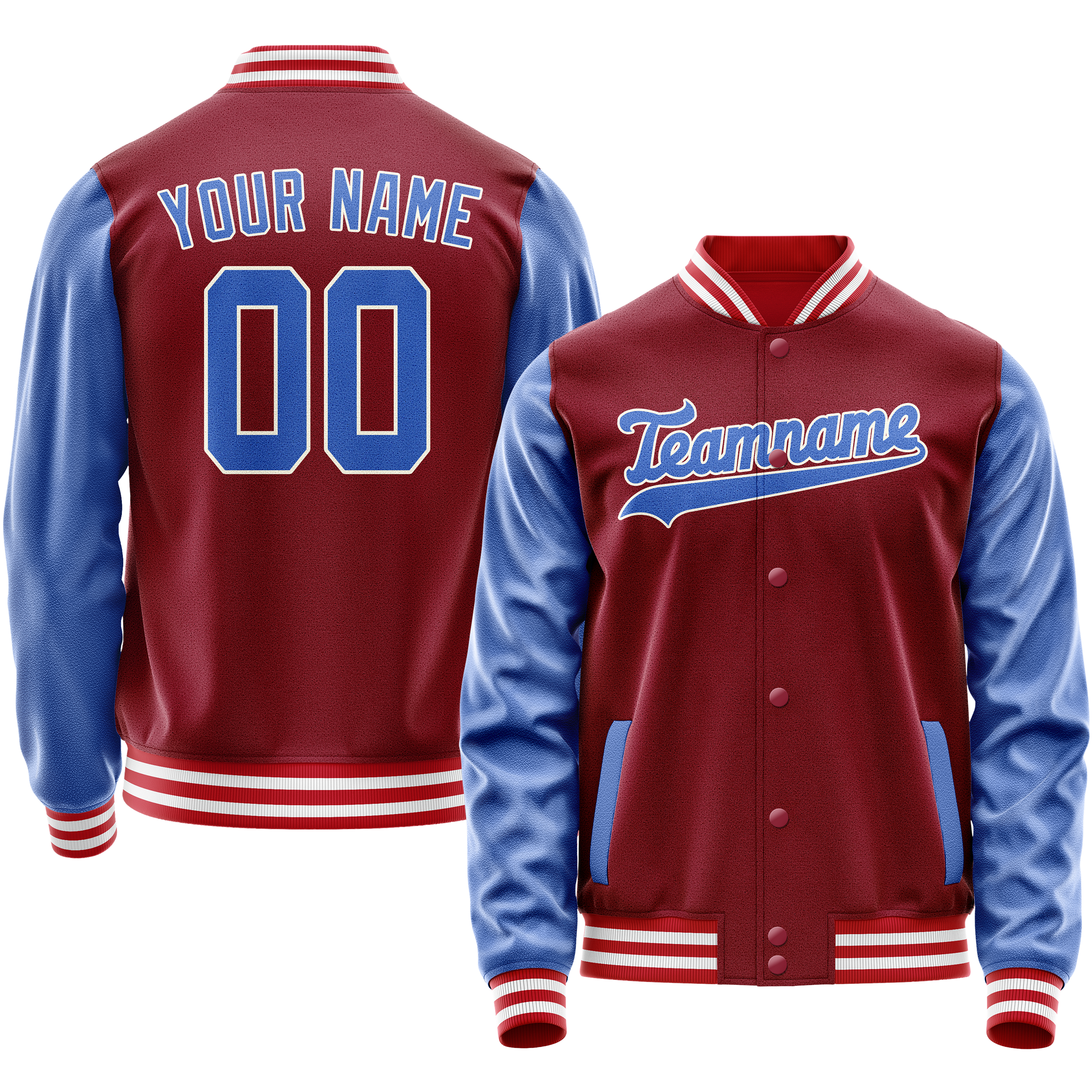 Maßgeschneidertes Karmesinrot Hellblau Jacke JA02240617KZ528